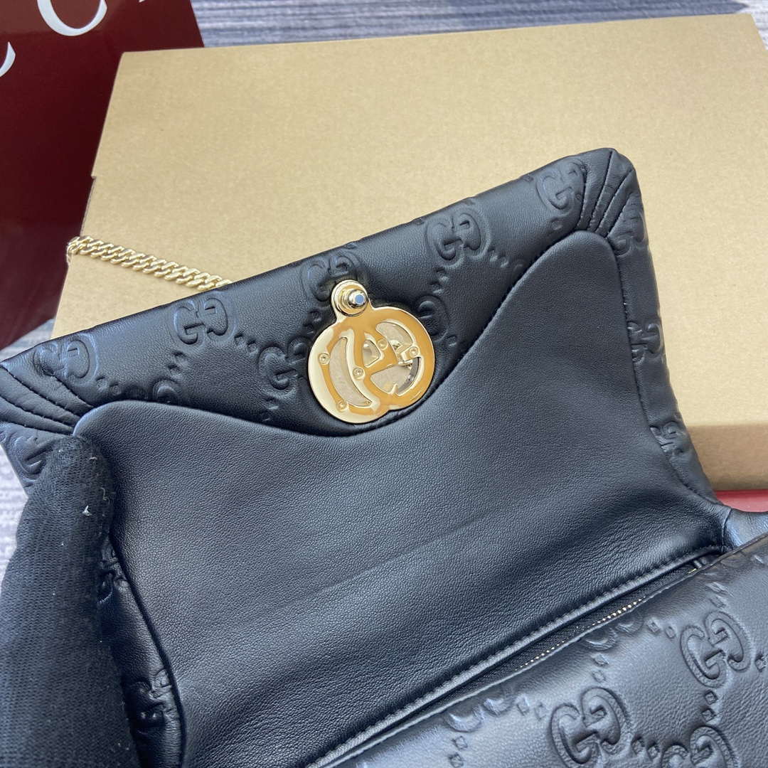 Gucci 806017 GG Milano Mini Top Handle Bag Black GG puffy leather