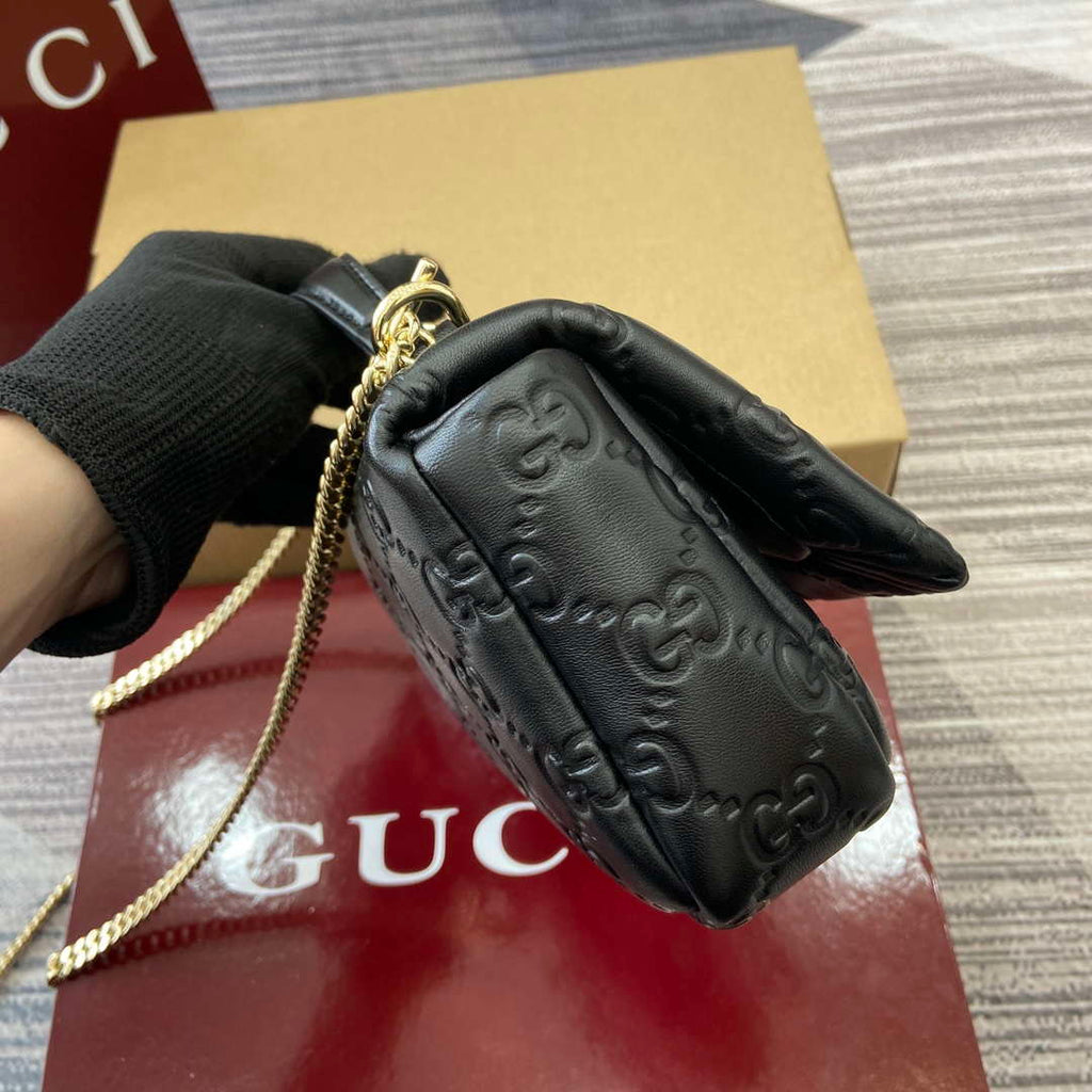 Gucci 806017 GG Milano Mini Top Handle Bag Black GG puffy leather