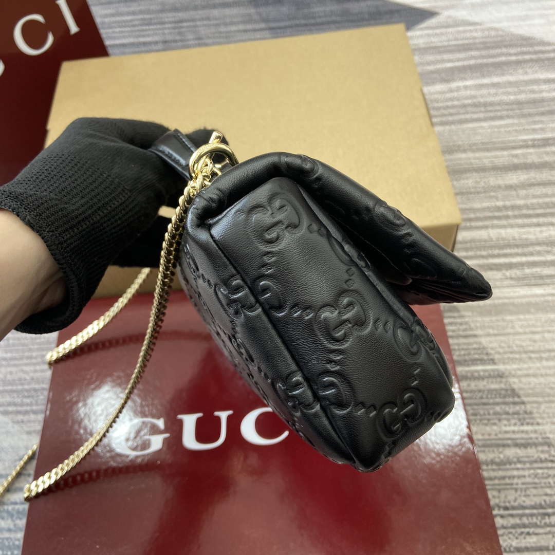 Gucci 806017 GG Milano Mini Top Handle Bag Black GG puffy leather