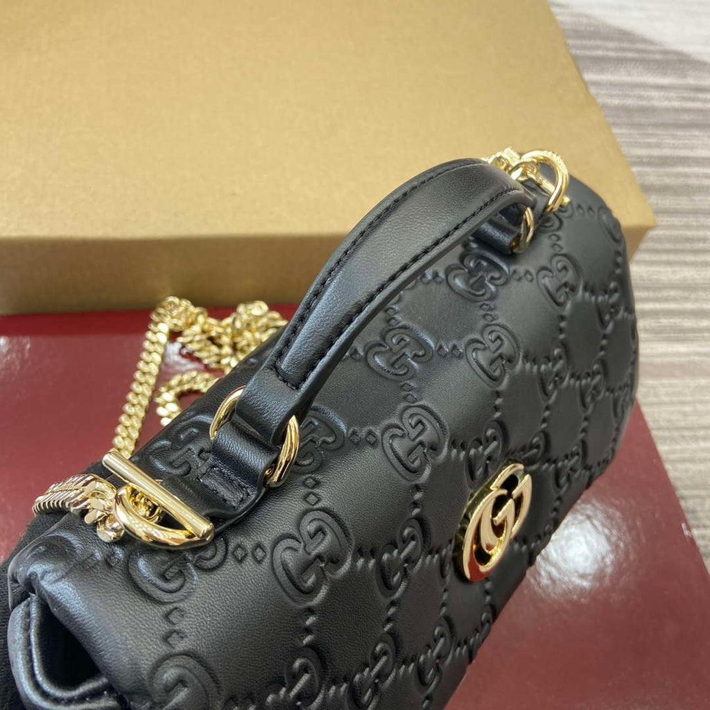 Gucci 806017 GG Milano Mini Top Handle Bag Black GG puffy leather
