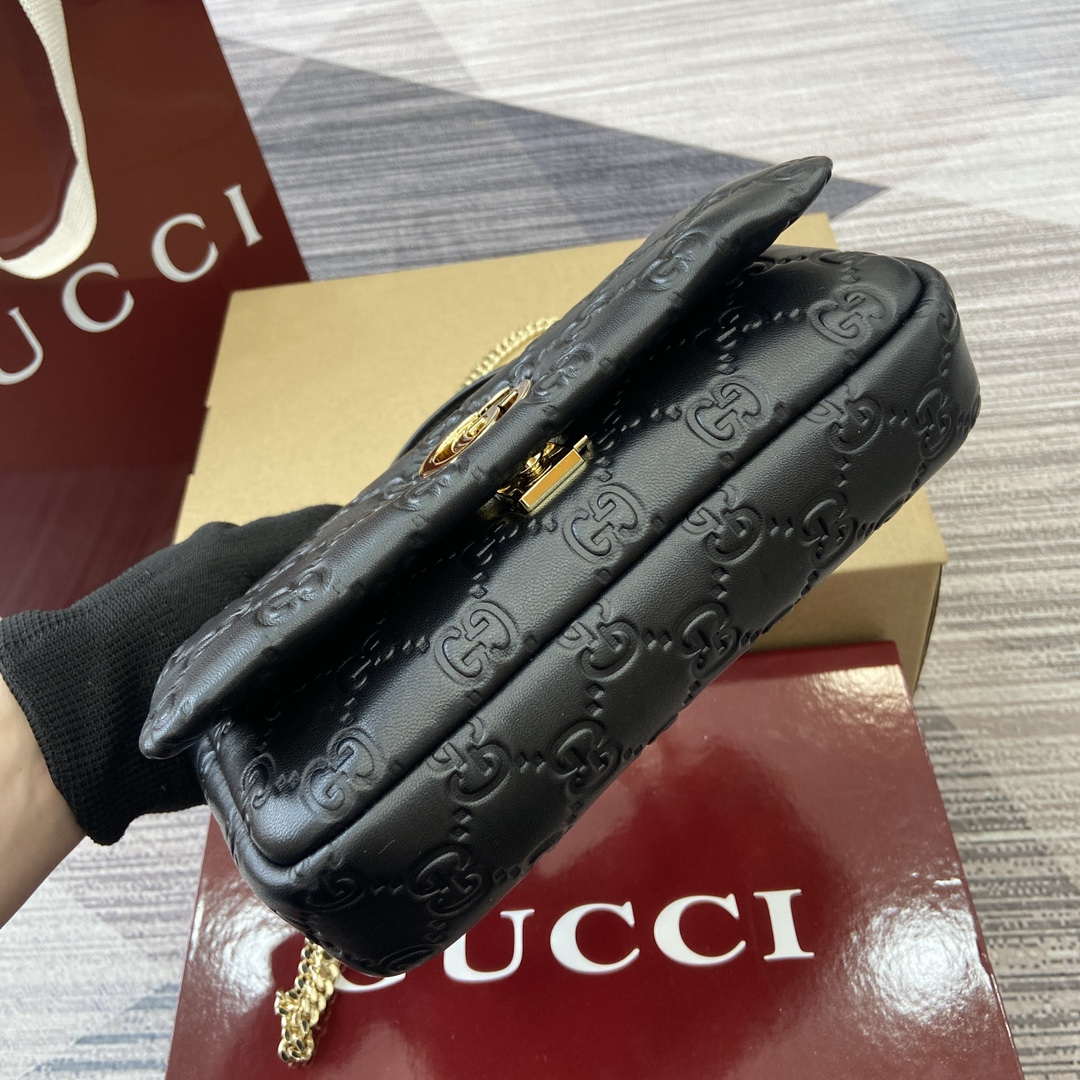 Gucci 806017 GG Milano Mini Top Handle Bag Black GG puffy leather