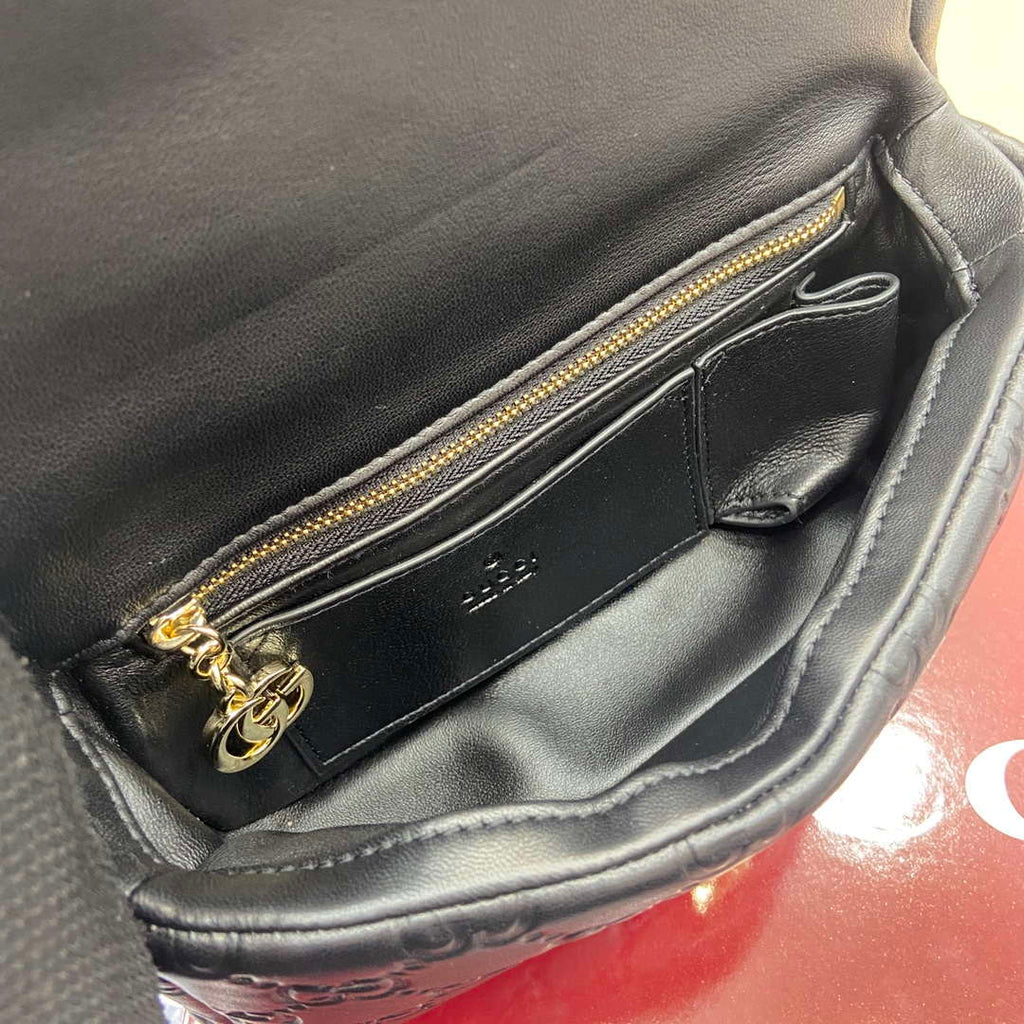 Gucci 806017 GG Milano Mini Top Handle Bag Black GG puffy leather