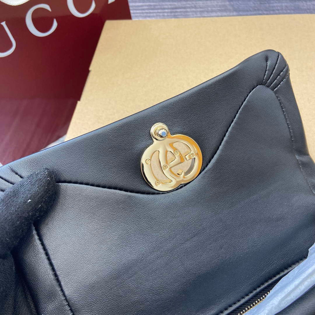 Gucci 806017 GG Milano Mini Top Handle Bag Black puffy leather