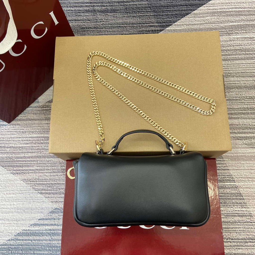 Gucci 806017 GG Milano Mini Top Handle Bag Black puffy leather
