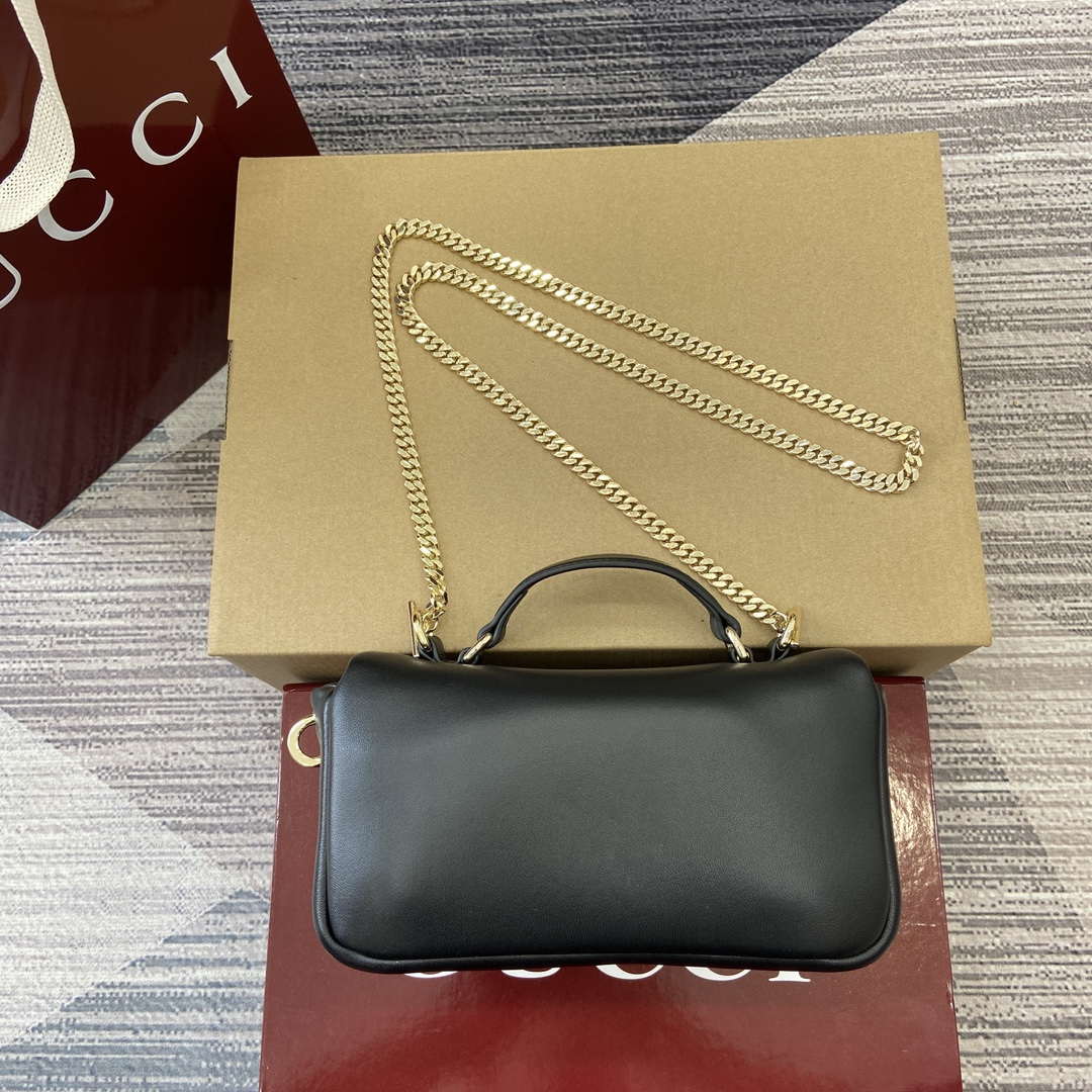 Gucci 806017 GG Milano Mini Top Handle Bag Black puffy leather