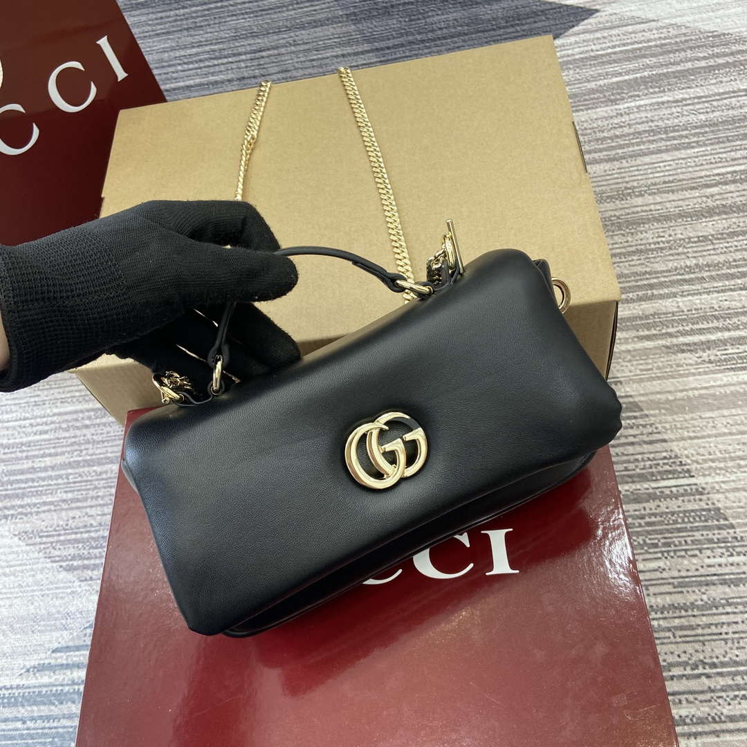 Gucci 806017 GG Milano Mini Top Handle Bag Black puffy leather