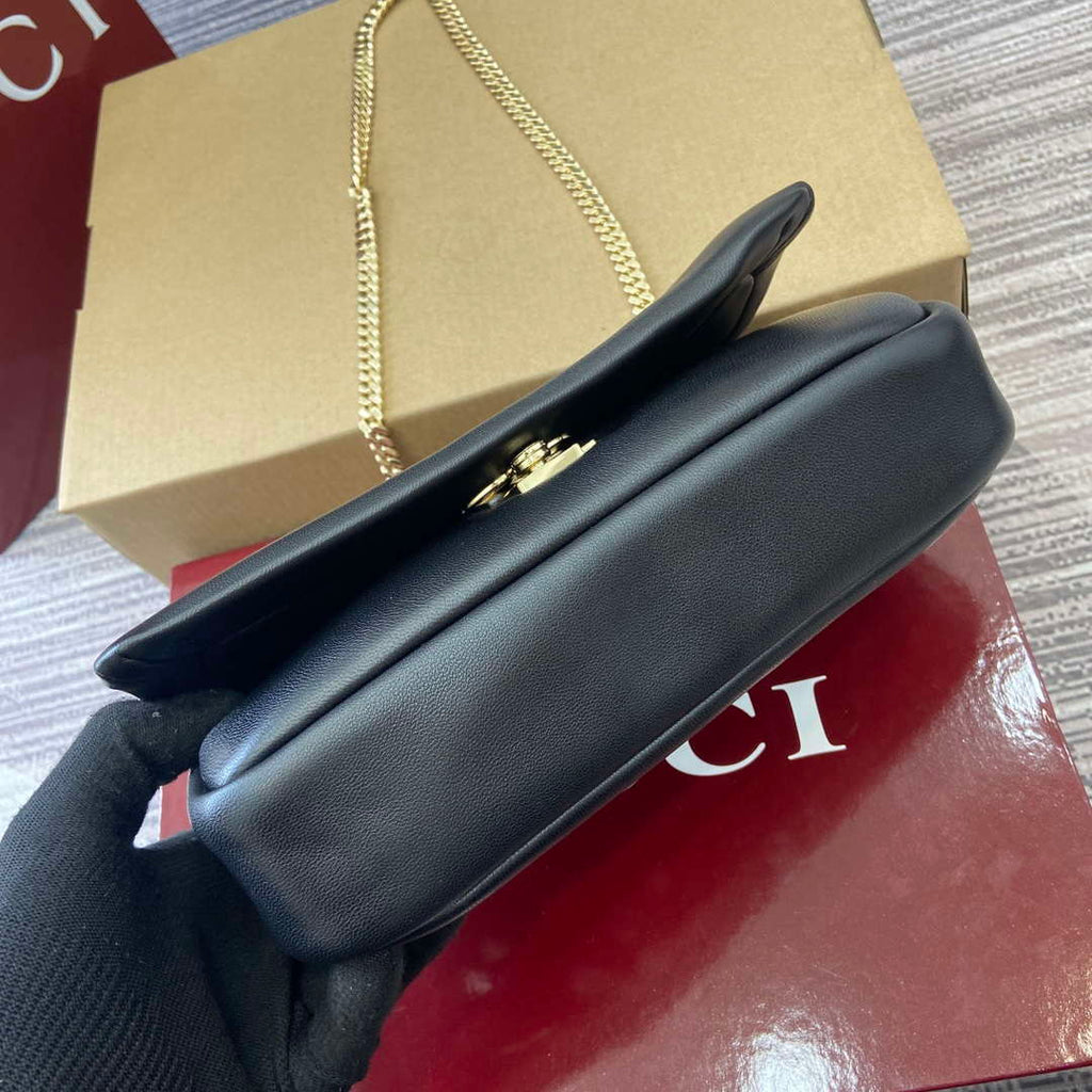 Gucci 806017 GG Milano Mini Top Handle Bag Black puffy leather