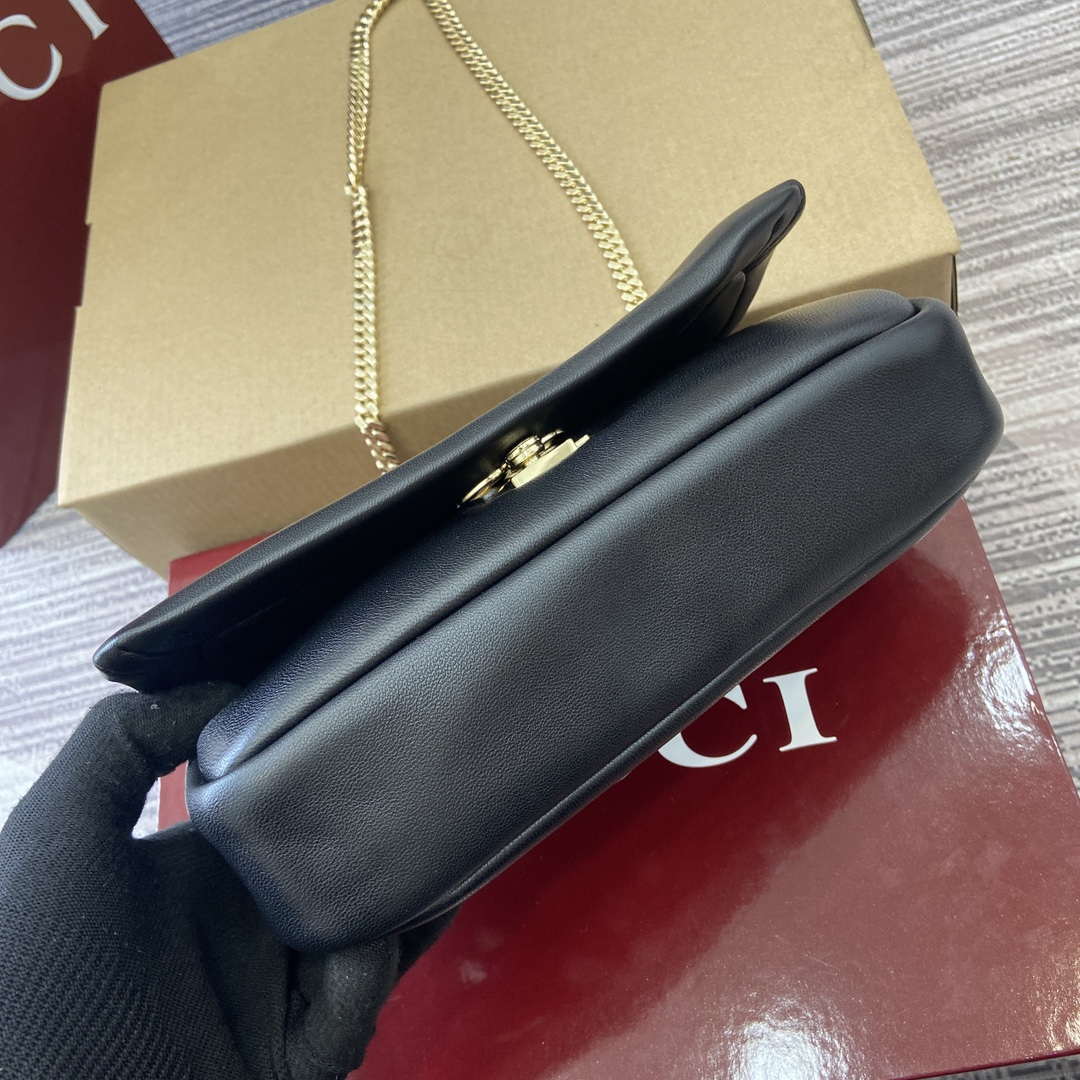 Gucci 806017 GG Milano Mini Top Handle Bag Black puffy leather