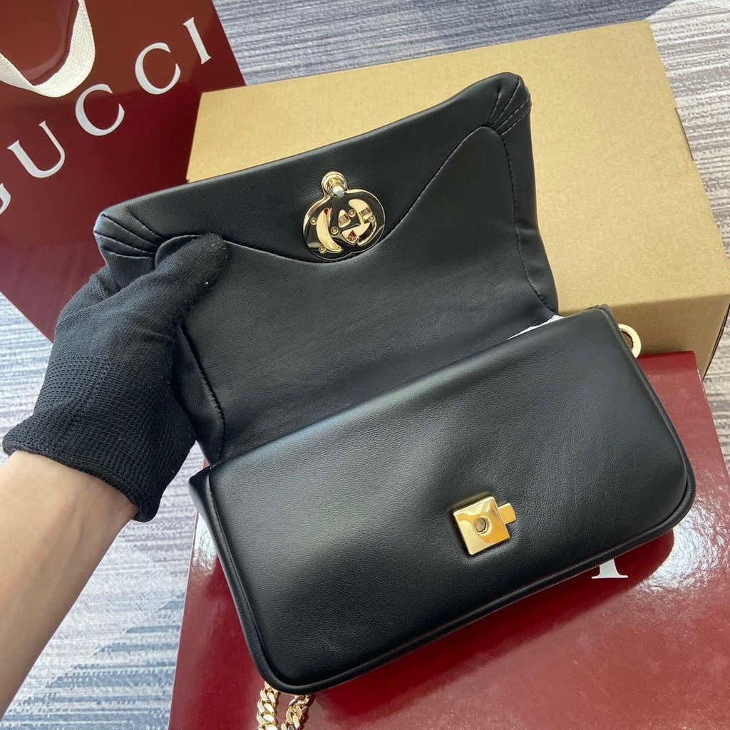 Gucci 806017 GG Milano Mini Top Handle Bag Black puffy leather