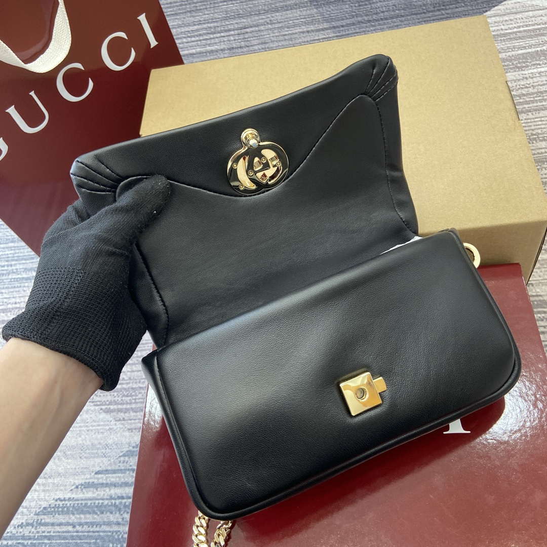 Gucci 806017 GG Milano Mini Top Handle Bag Black puffy leather