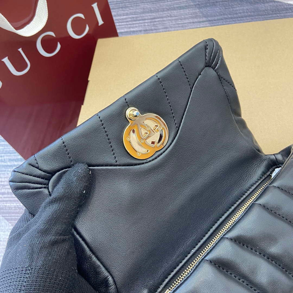 Gucci 806017 GG Milano Mini Top Handle Bag Black puffy quilted leather