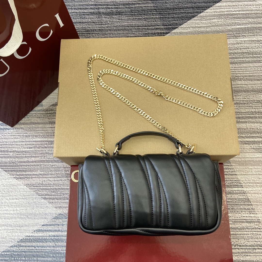 Gucci 806017 GG Milano Mini Top Handle Bag Black puffy quilted leather