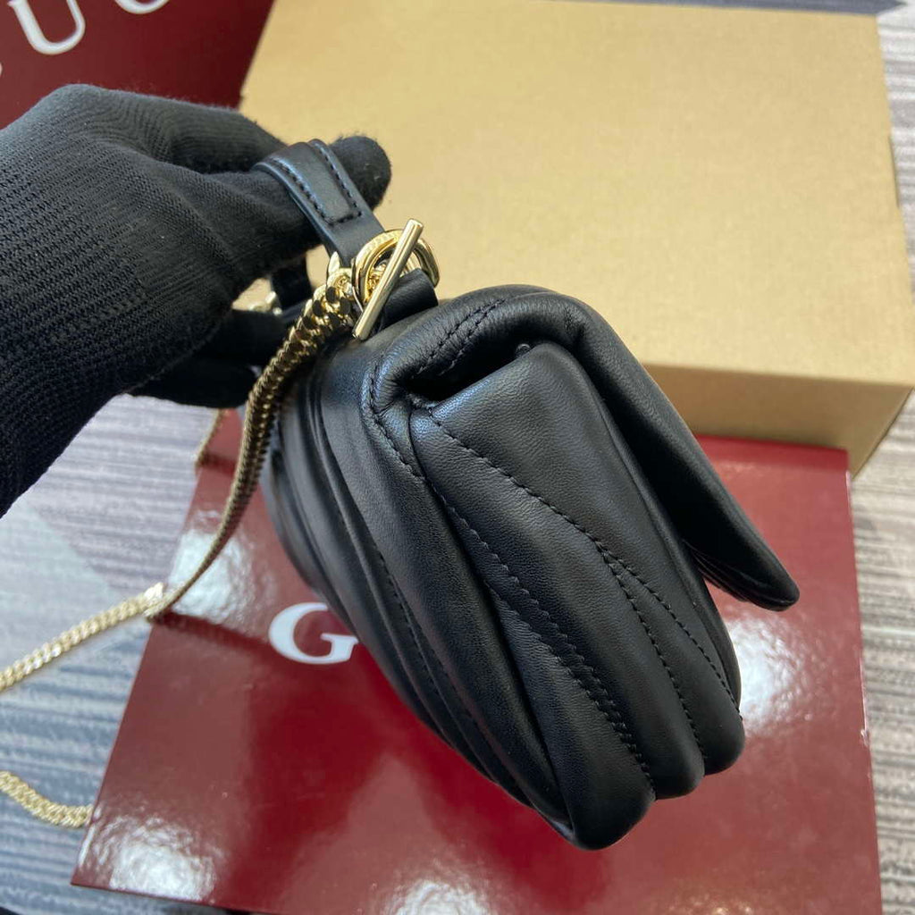Gucci 806017 GG Milano Mini Top Handle Bag Black puffy quilted leather