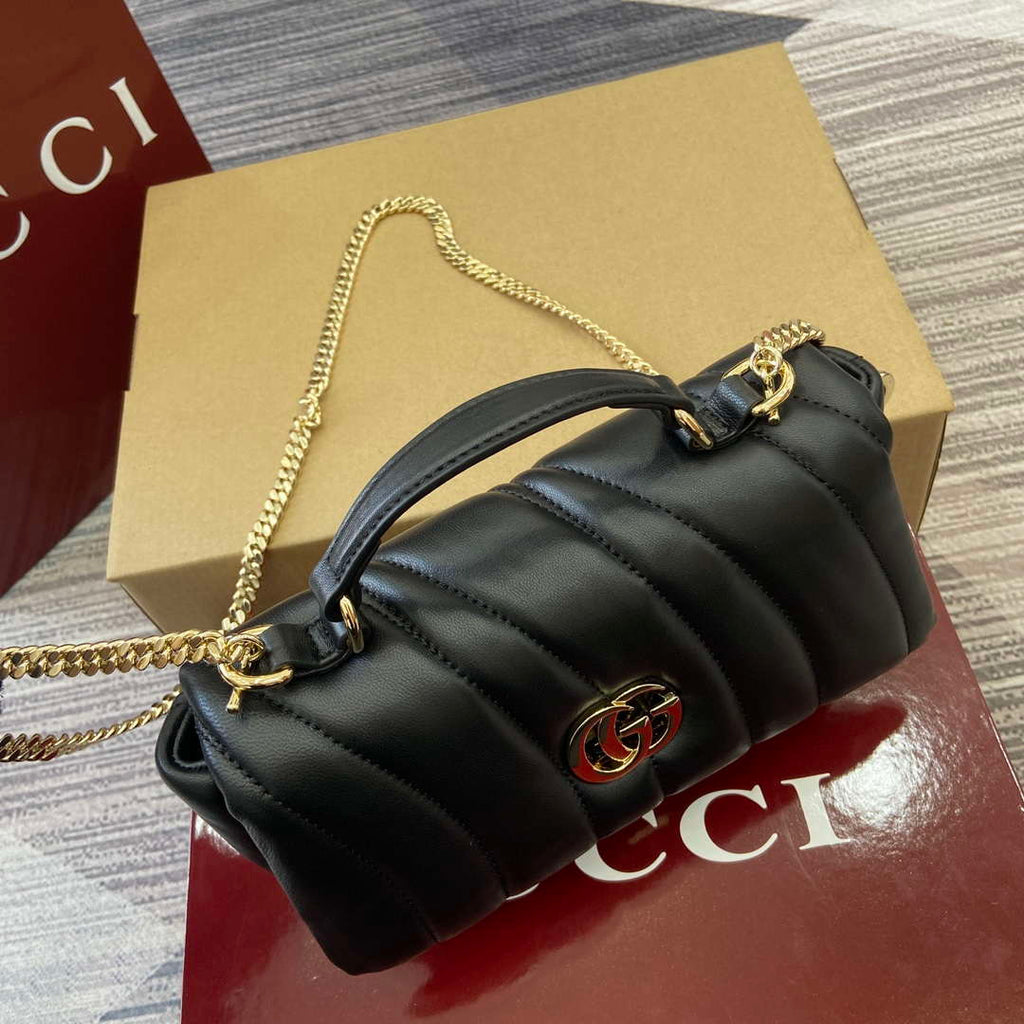 Gucci 806017 GG Milano Mini Top Handle Bag Black puffy quilted leather