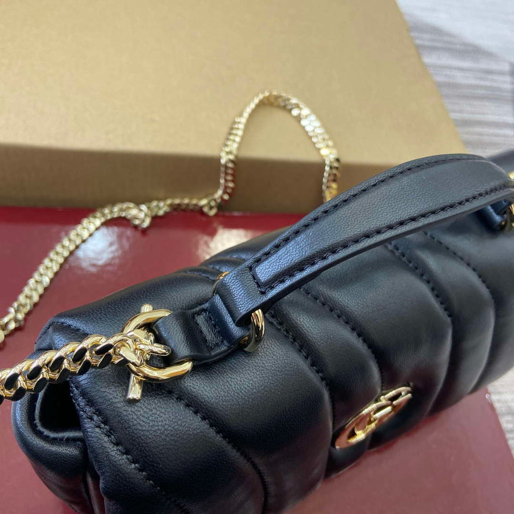 Gucci 806017 GG Milano Mini Top Handle Bag Black puffy quilted leather