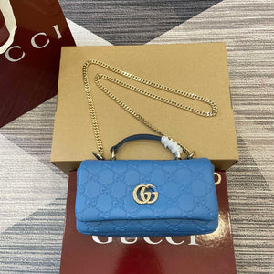 Gucci 806017 GG Milano Mini Top Handle Bag Blue GG puffy leather - Default Title - View 1