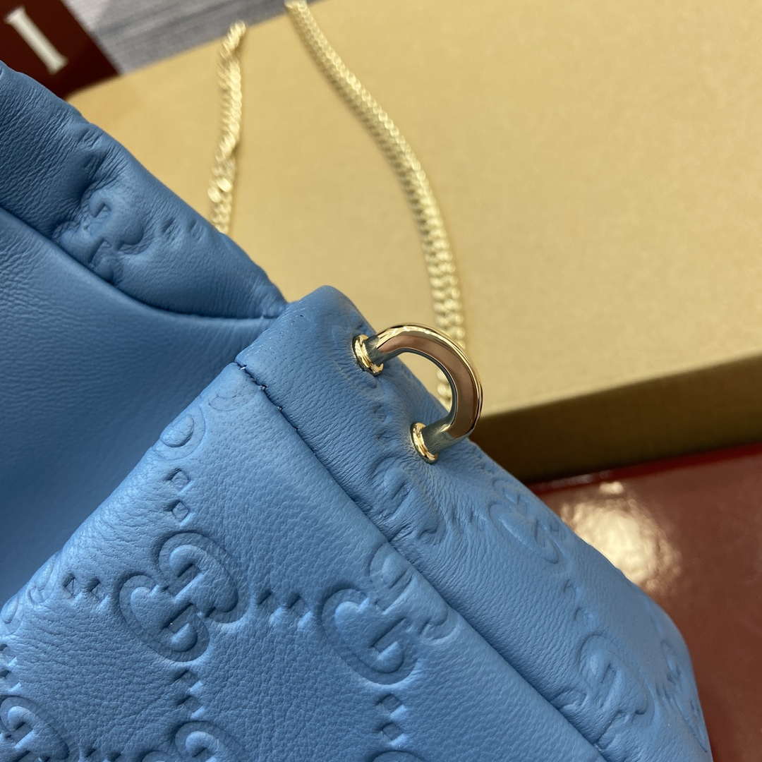 Gucci 806017 GG Milano Mini Top Handle Bag Blue GG puffy leather