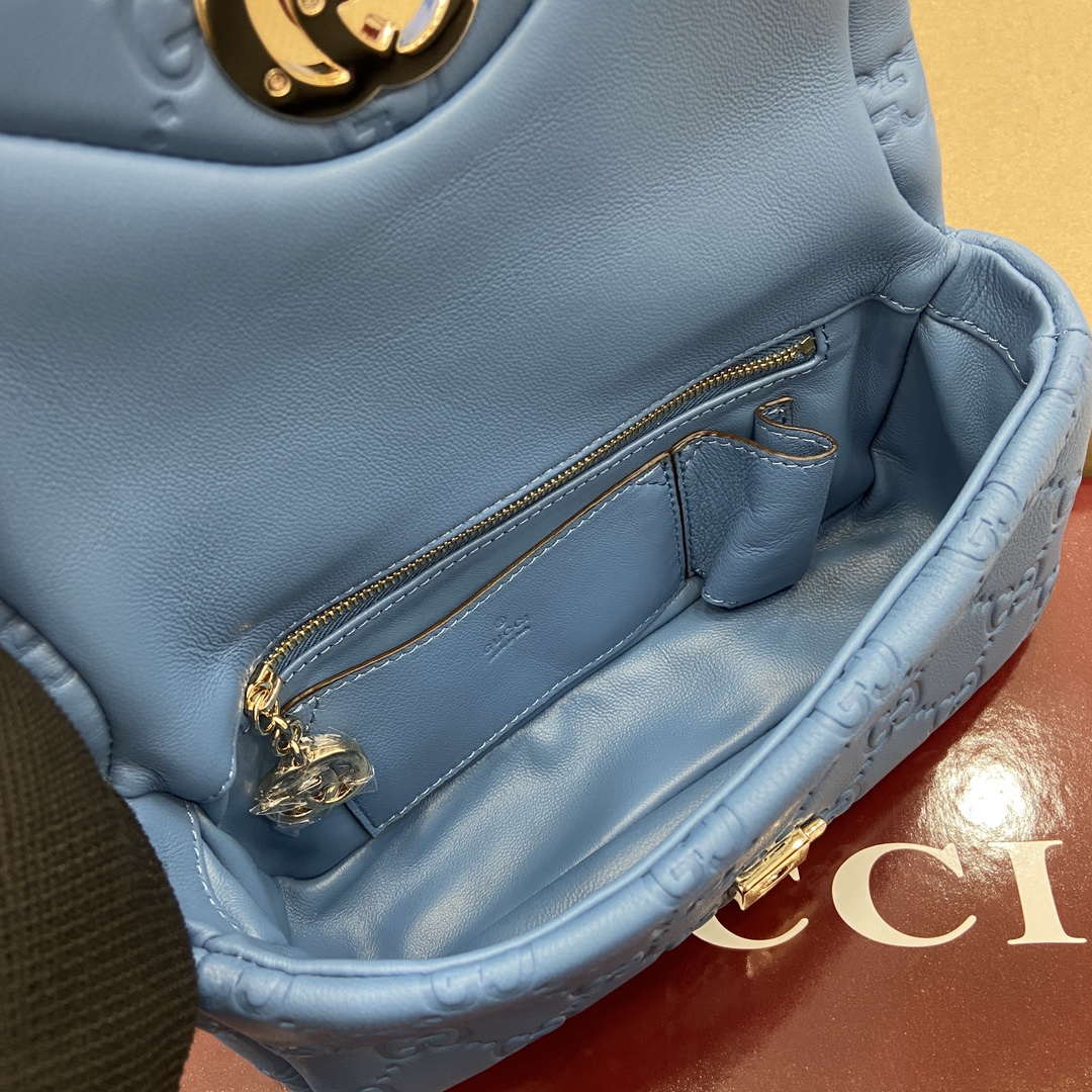 Gucci 806017 GG Milano Mini Top Handle Bag Blue GG puffy leather - Default Title - View 11