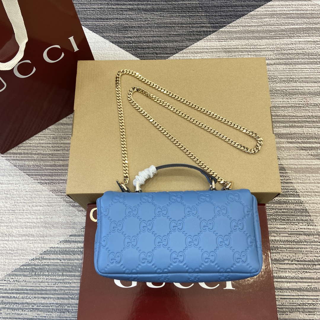 Gucci 806017 GG Milano Mini Top Handle Bag Blue GG puffy leather