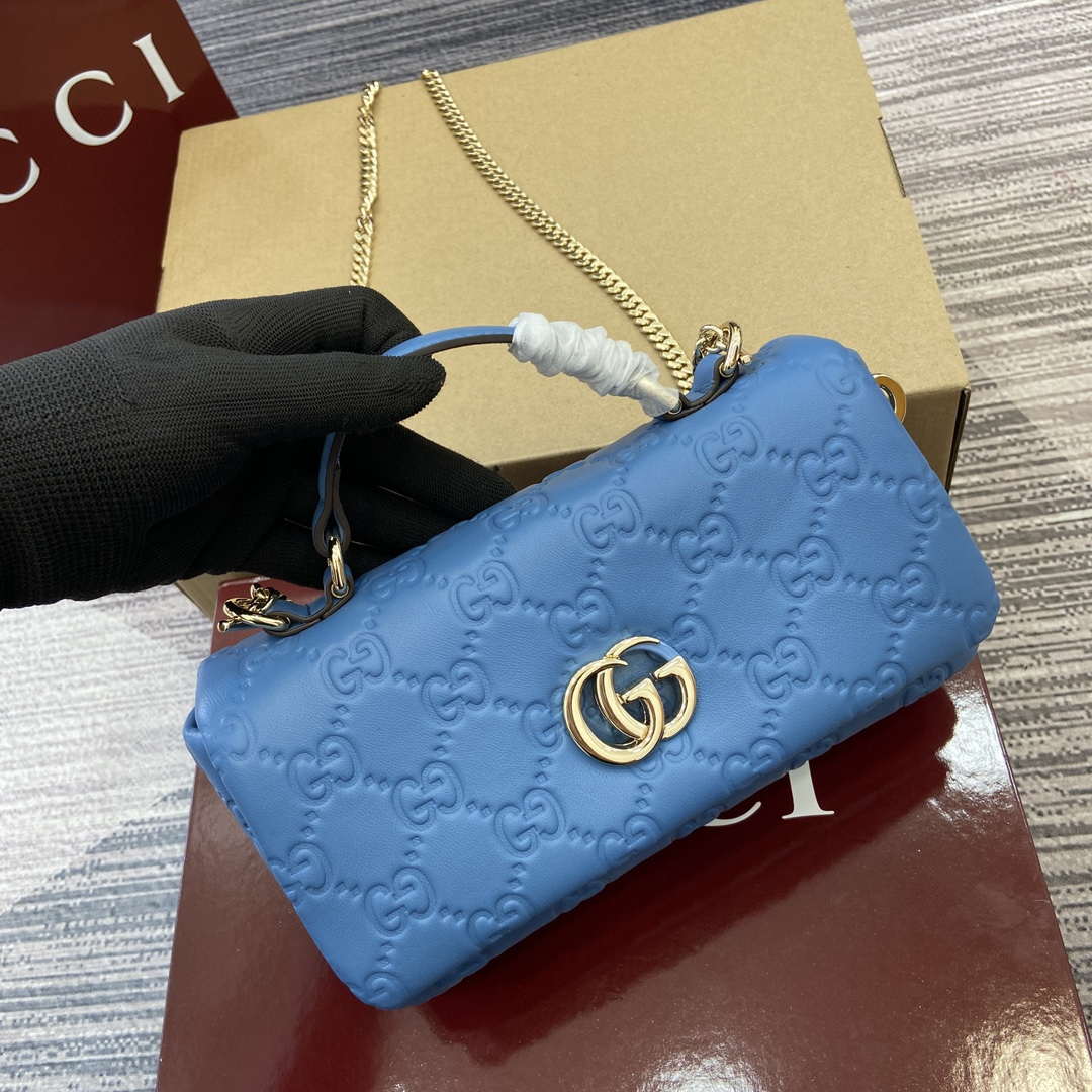 Gucci 806017 GG Milano Mini Top Handle Bag Blue GG puffy leather