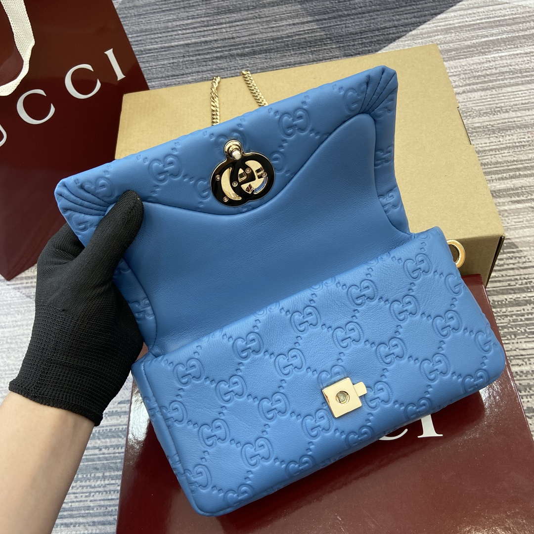 Gucci 806017 GG Milano Mini Top Handle Bag Blue GG puffy leather - Default Title - View 7