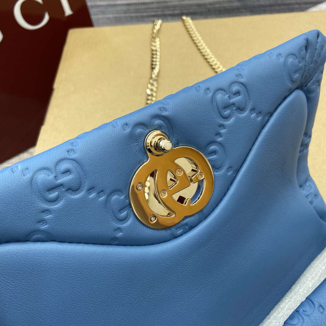 Gucci 806017 GG Milano Mini Top Handle Bag Blue GG puffy leather