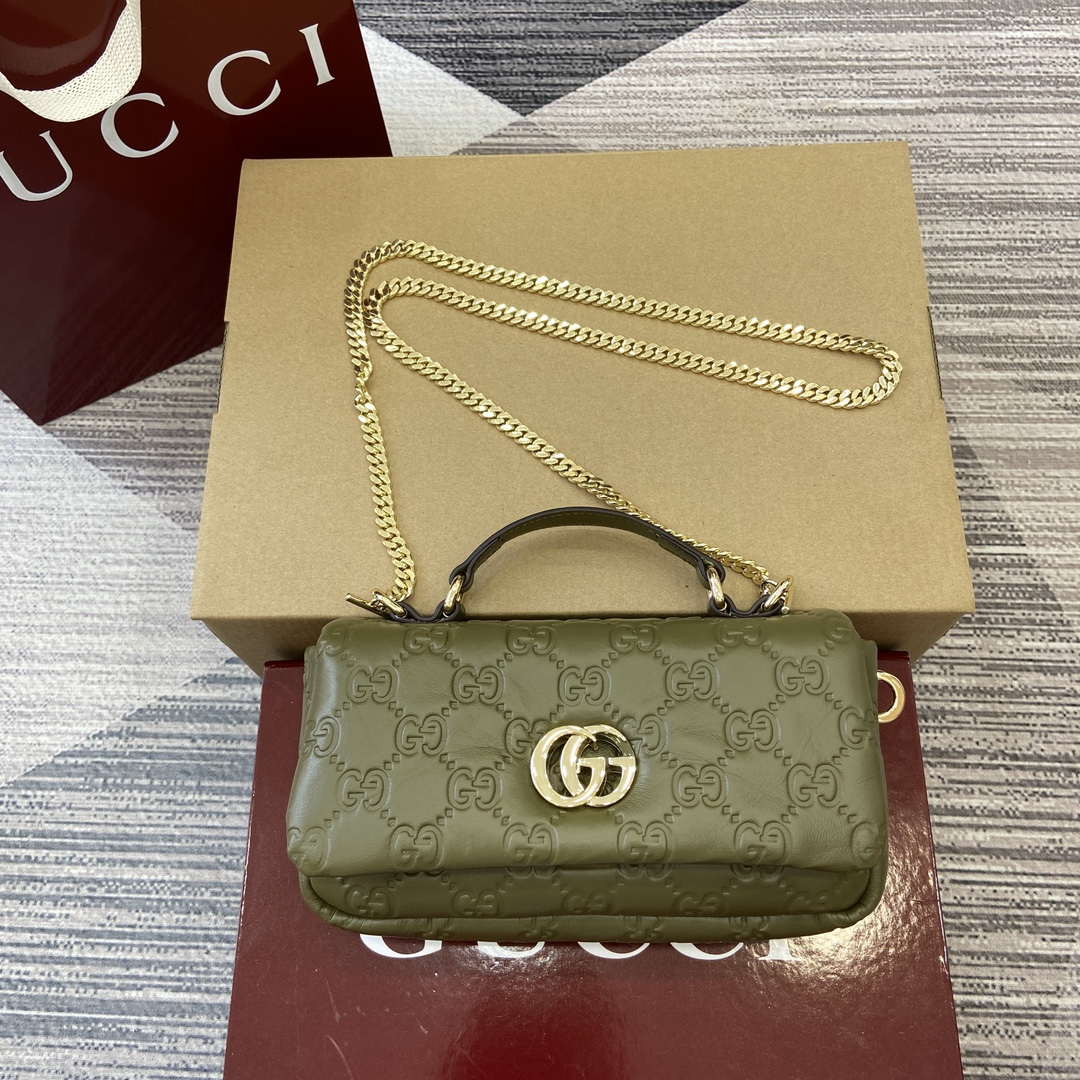 Gucci 806017 GG Milano Mini Top Handle Bag Green GG puffy leather - Default Title - View 1