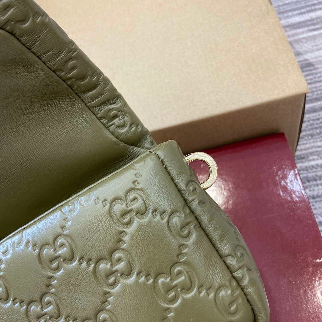 Gucci 806017 GG Milano Mini Top Handle Bag Green GG puffy leather