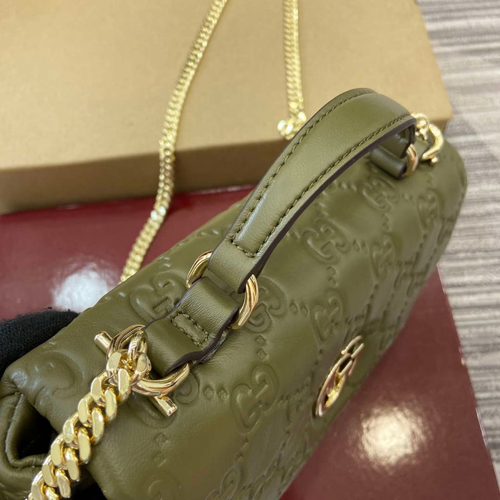 Gucci 806017 GG Milano Mini Top Handle Bag Green GG puffy leather