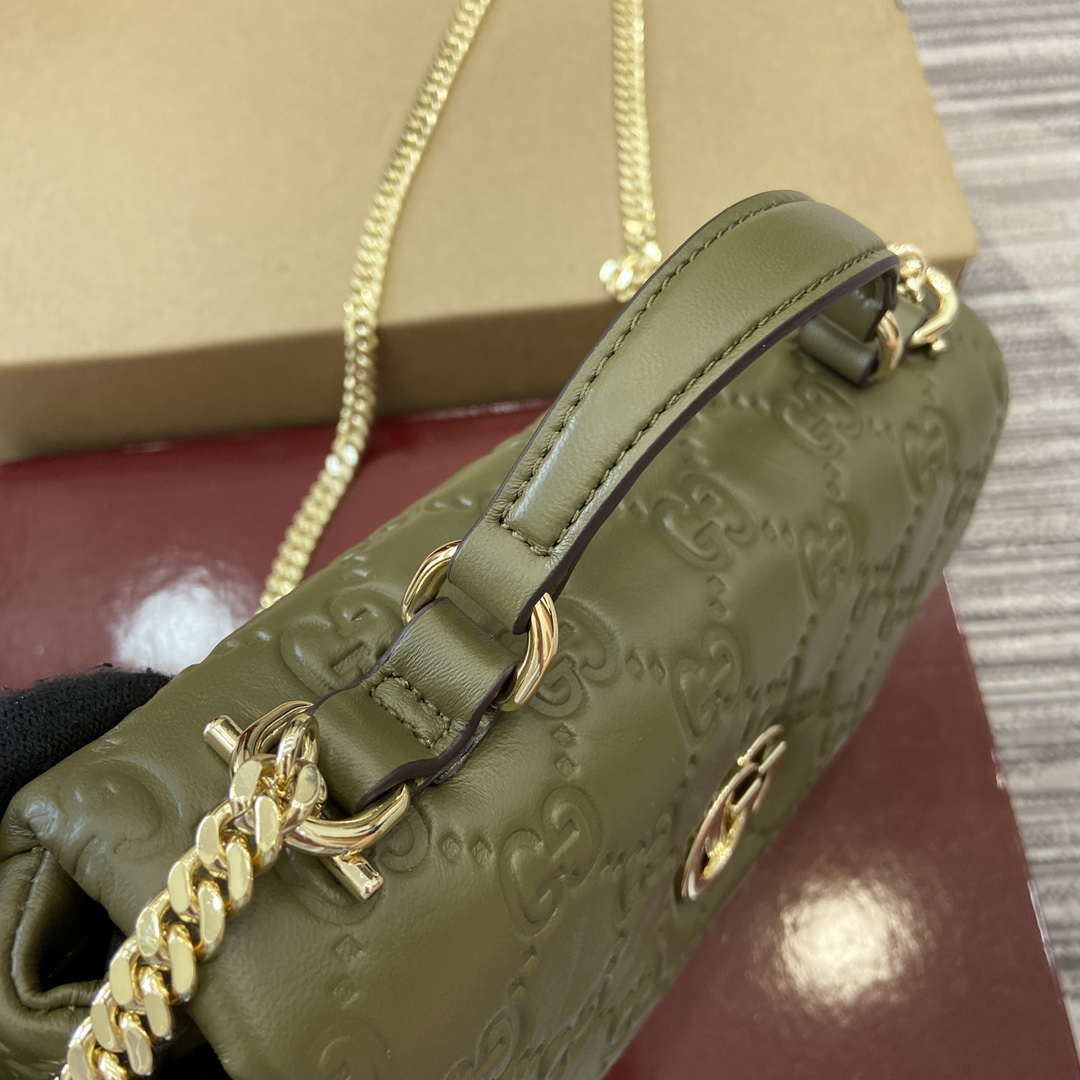 Gucci 806017 GG Milano Mini Top Handle Bag Green GG puffy leather