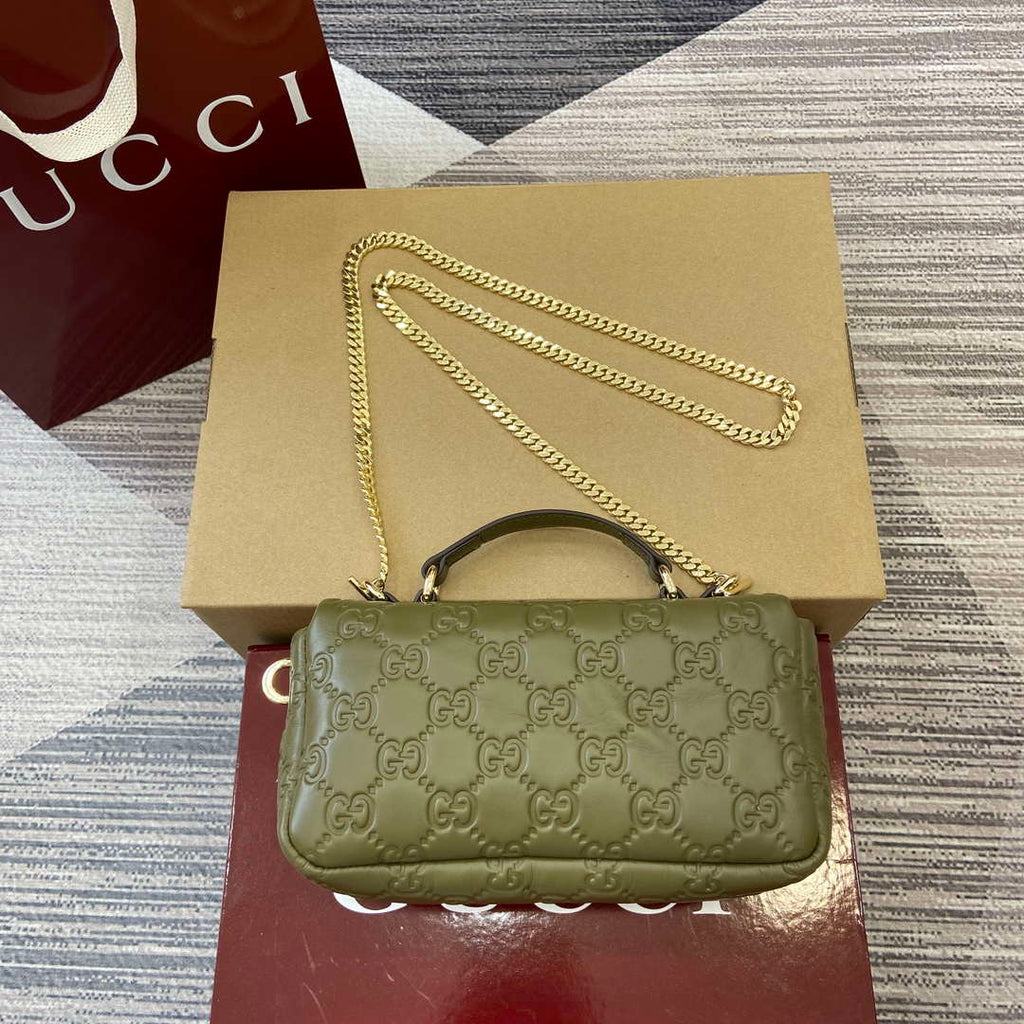 Gucci 806017 GG Milano Mini Top Handle Bag Green GG puffy leather
