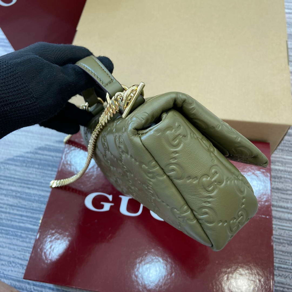 Gucci 806017 GG Milano Mini Top Handle Bag Green GG puffy leather