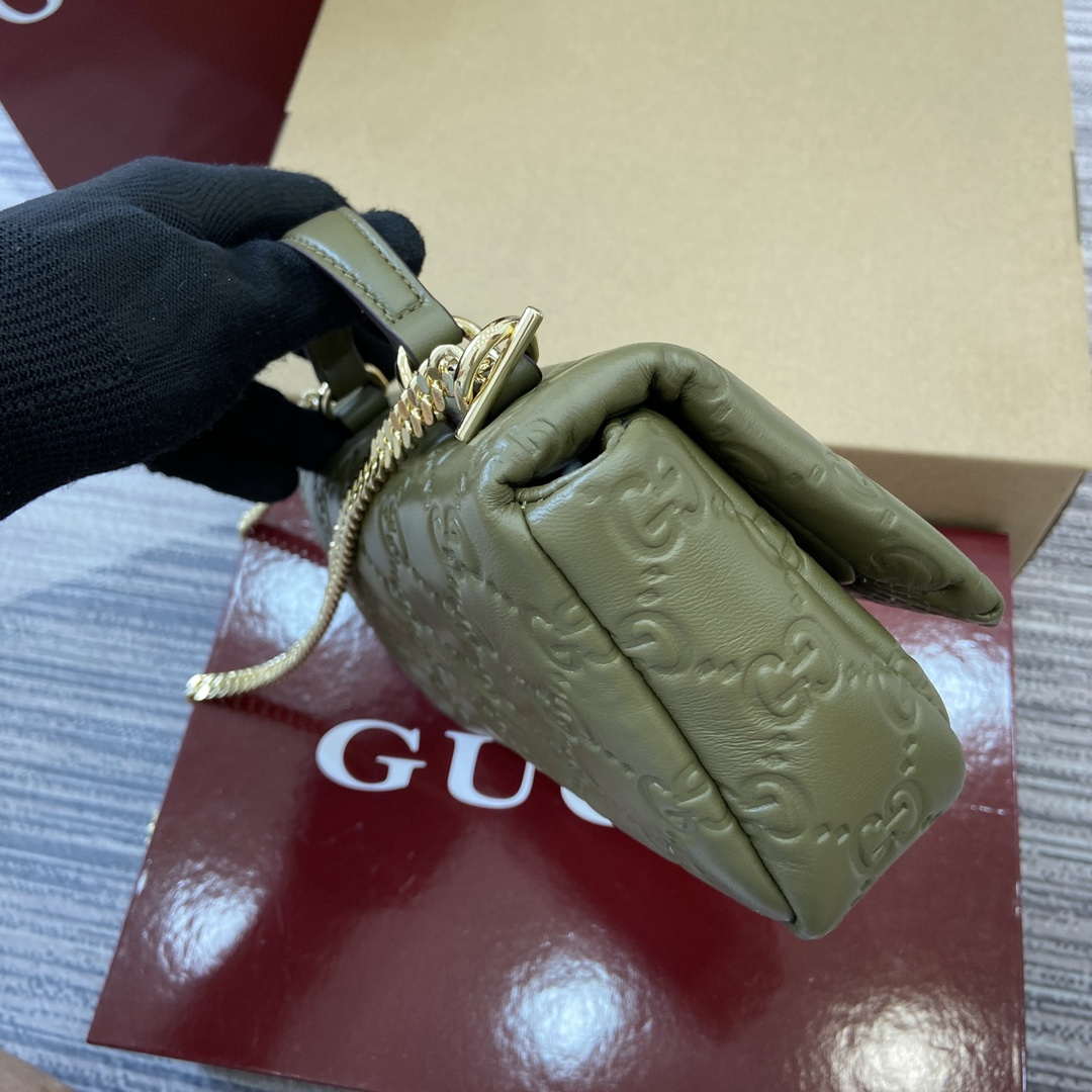 Gucci 806017 GG Milano Mini Top Handle Bag Green GG puffy leather