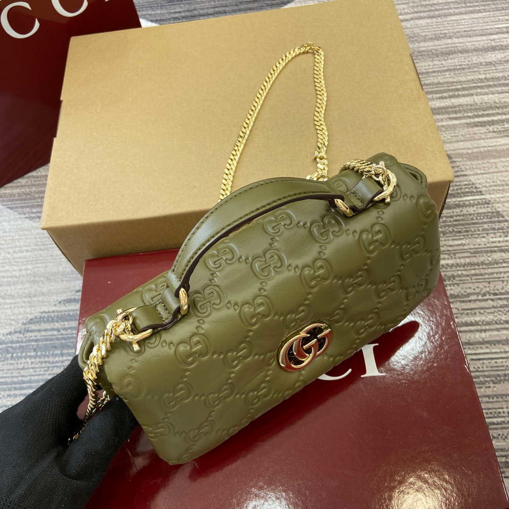 Gucci 806017 GG Milano Mini Top Handle Bag Green GG puffy leather
