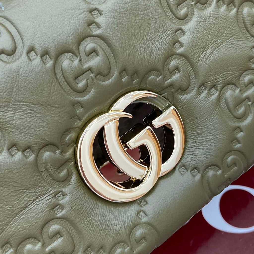 Gucci 806017 GG Milano Mini Top Handle Bag Green GG puffy leather