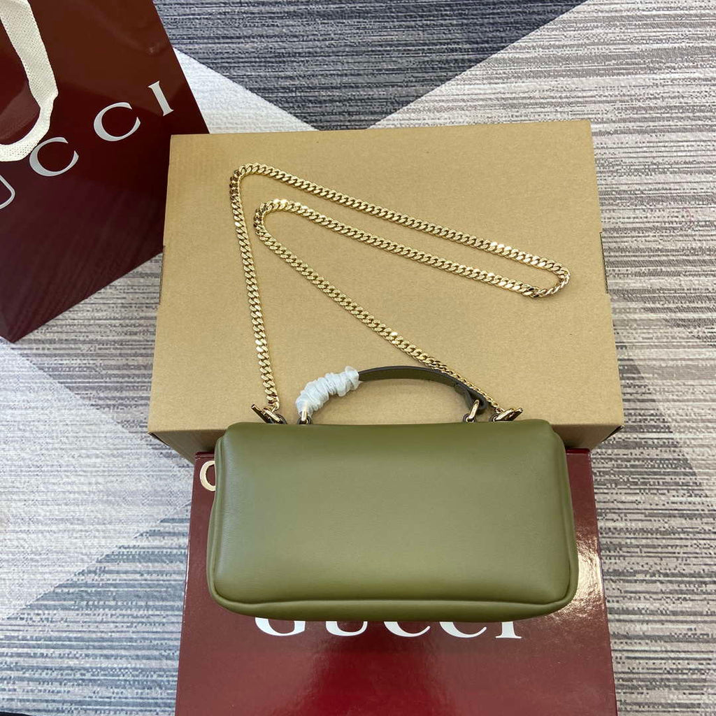 Gucci 806017 GG Milano Mini Top Handle Bag Green puffy leather