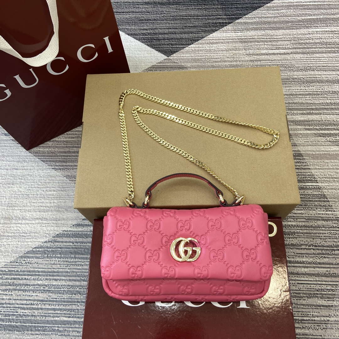 Gucci 806017 GG Milano Mini Top Handle Bag Pink GG puffy leather