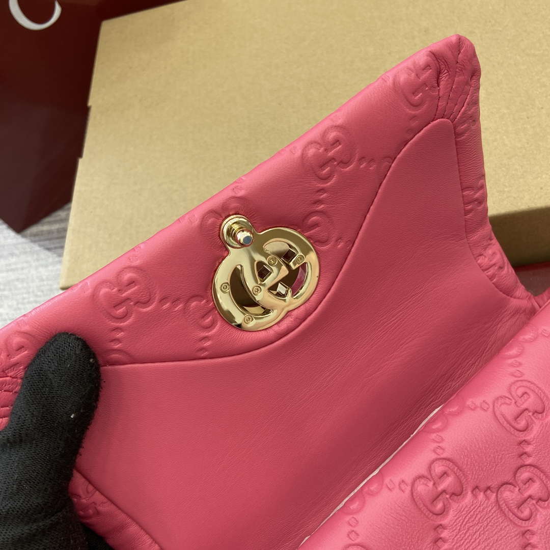 Gucci 806017 GG Milano Mini Top Handle Bag Pink GG puffy leather