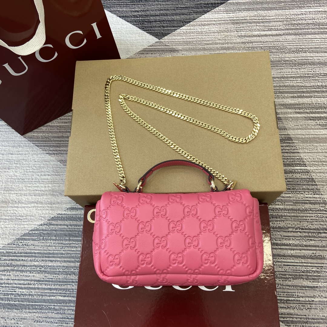 Gucci 806017 GG Milano Mini Top Handle Bag Pink GG puffy leather
