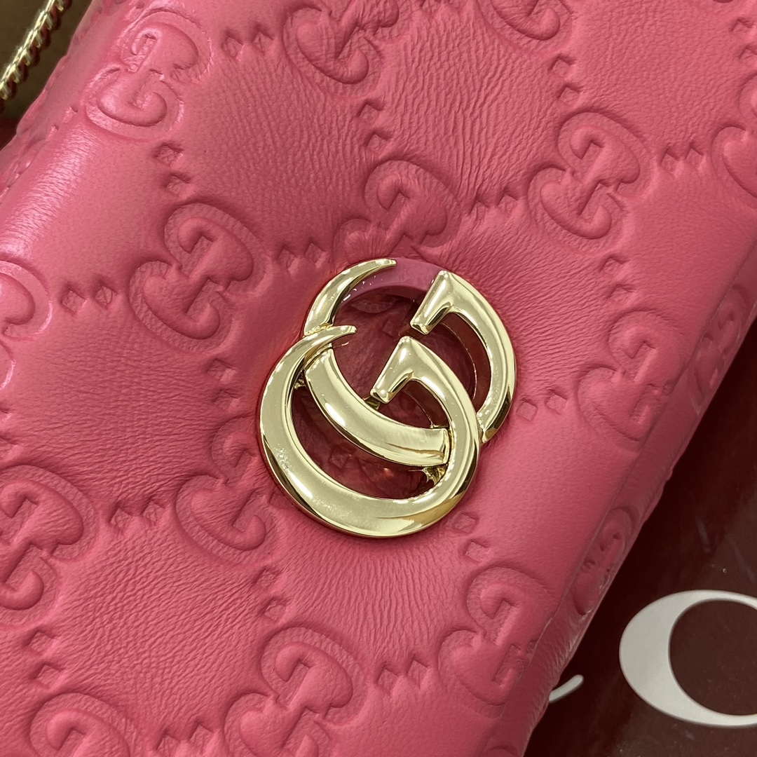 Gucci 806017 GG Milano Mini Top Handle Bag Pink GG puffy leather