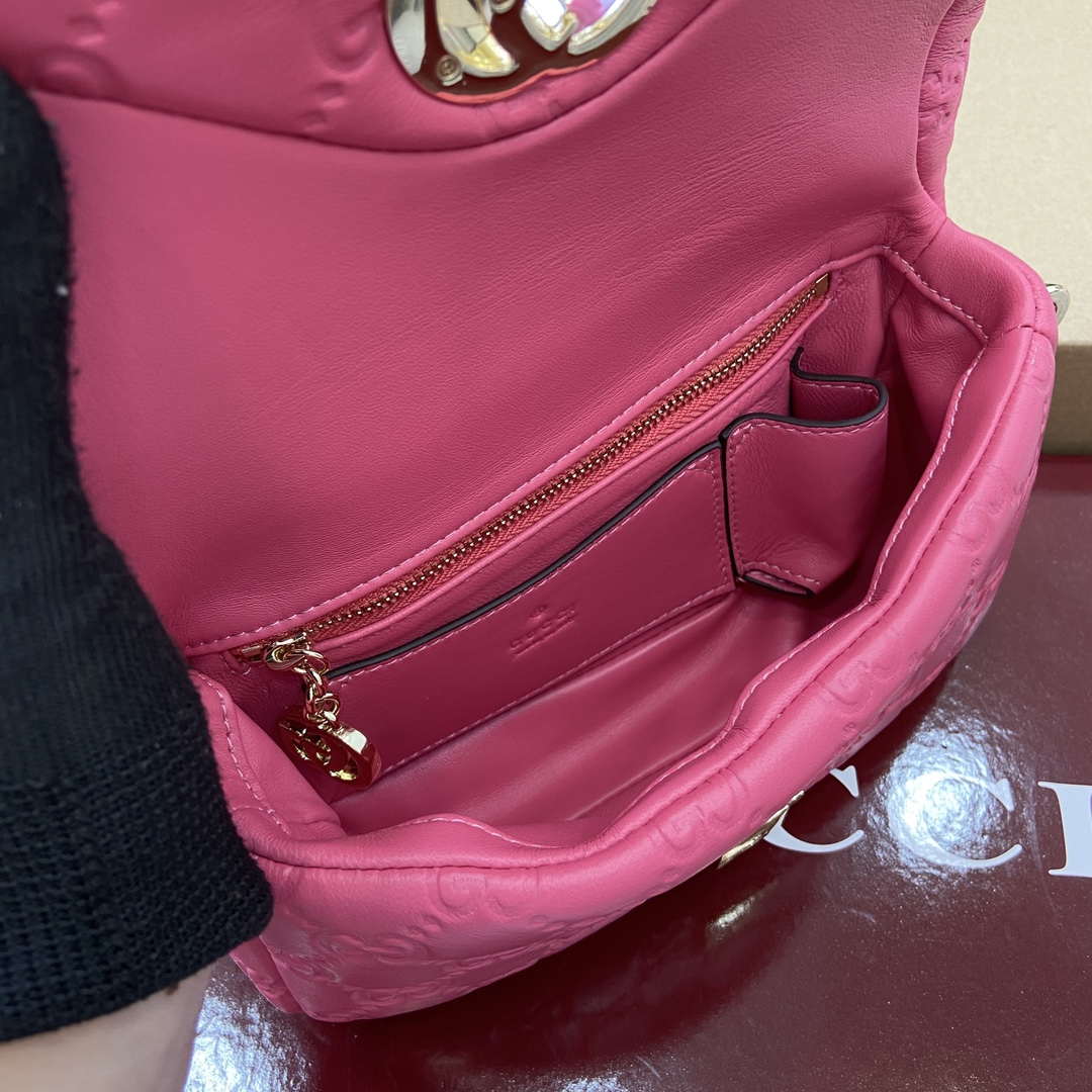 Gucci 806017 GG Milano Mini Top Handle Bag Pink GG puffy leather