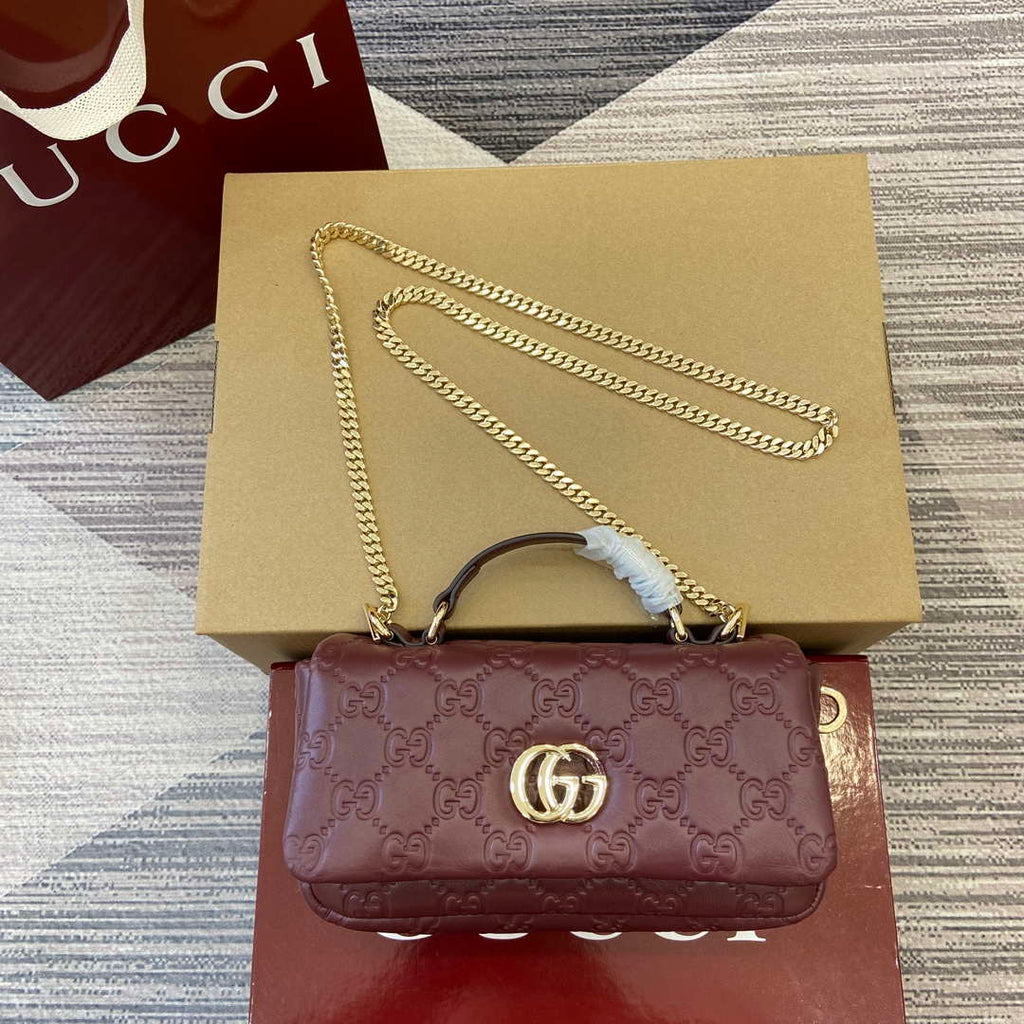 Gucci 806017 GG Milano Mini Top Handle Bag Red GG puffy leather