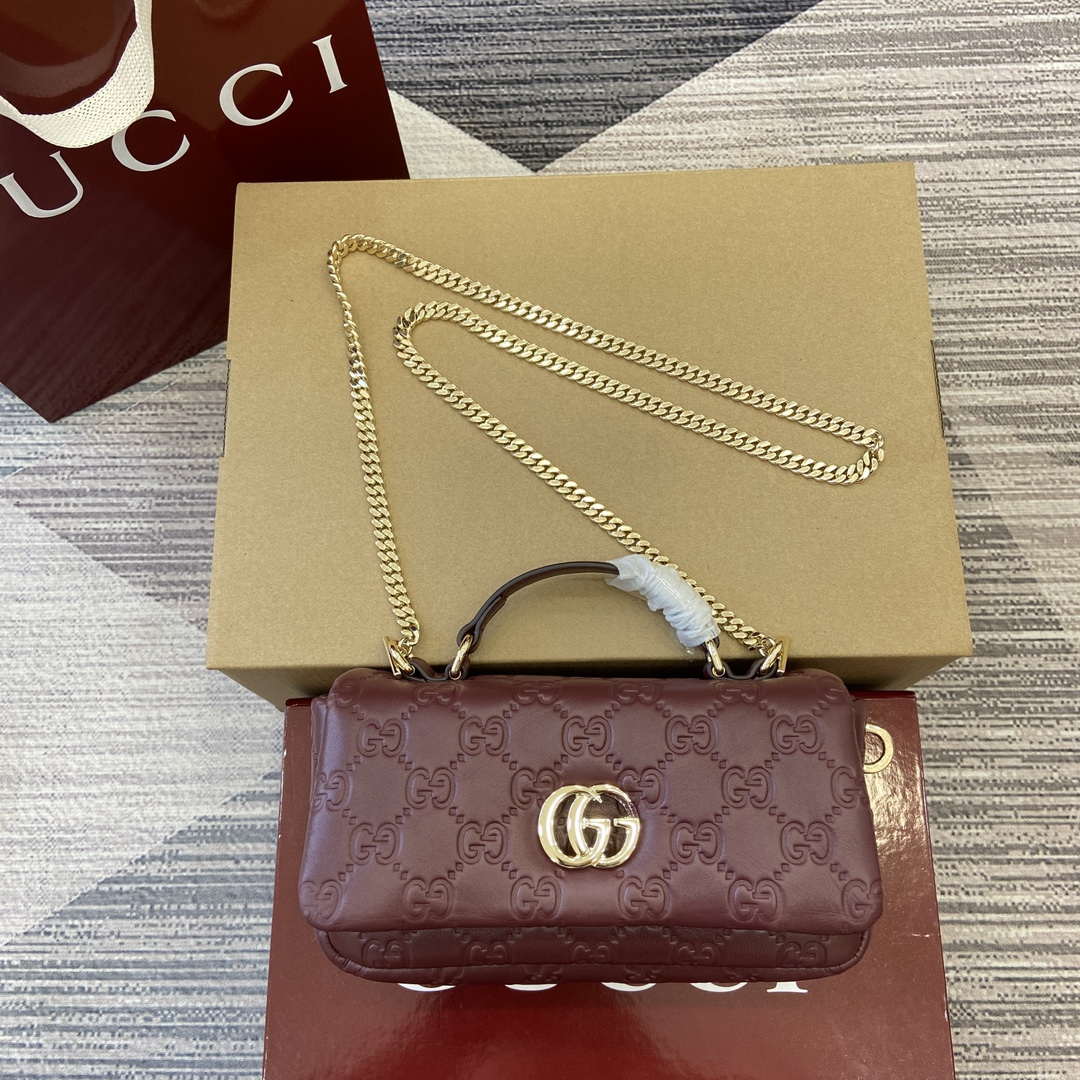 Gucci 806017 GG Milano Mini Top Handle Bag Red GG puffy leather