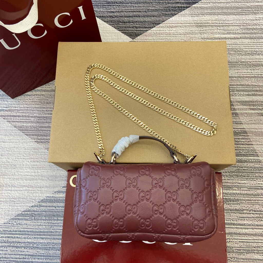 Gucci 806017 GG Milano Mini Top Handle Bag Red GG puffy leather