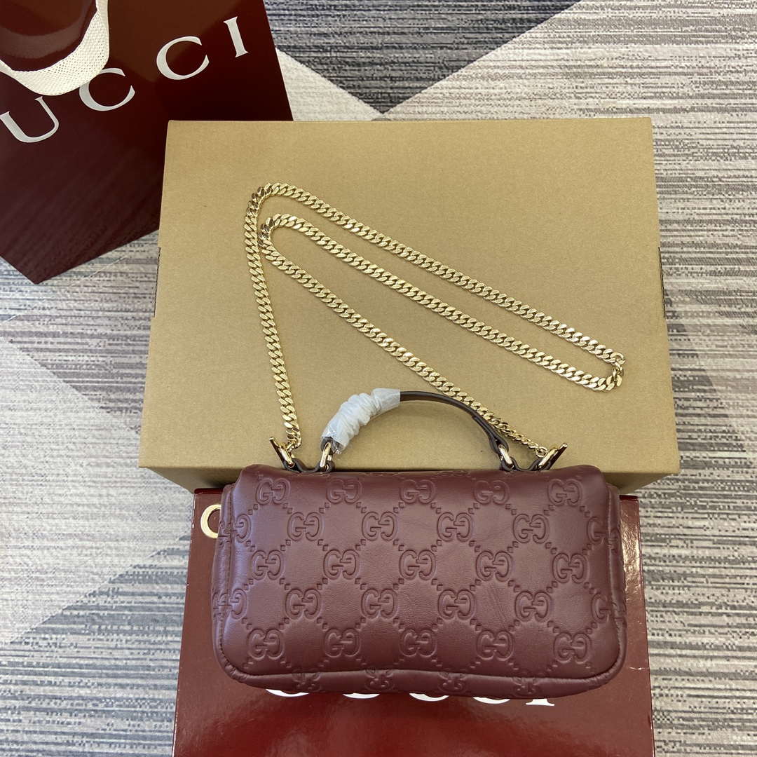 Gucci 806017 GG Milano Mini Top Handle Bag Red GG puffy leather
