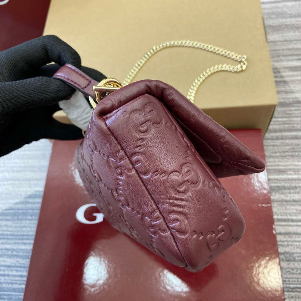 Gucci 806017 GG Milano Mini Top Handle Bag Red GG puffy leather