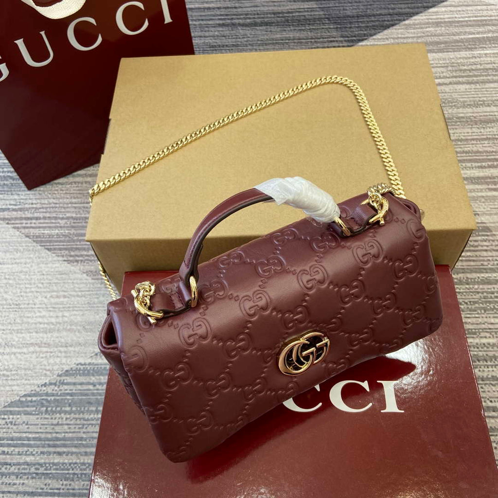 Gucci 806017 GG Milano Mini Top Handle Bag Red GG puffy leather