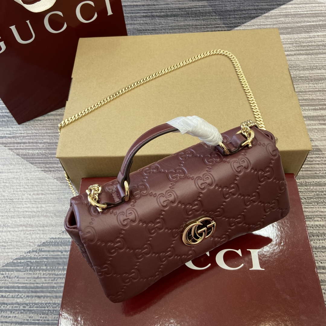 Gucci 806017 GG Milano Mini Top Handle Bag Red GG puffy leather