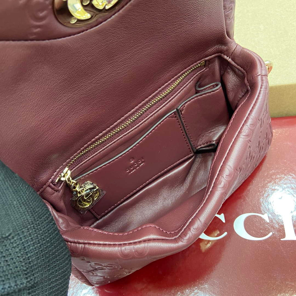 Gucci 806017 GG Milano Mini Top Handle Bag Red GG puffy leather