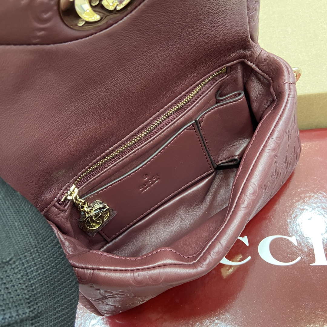Gucci 806017 GG Milano Mini Top Handle Bag Red GG puffy leather